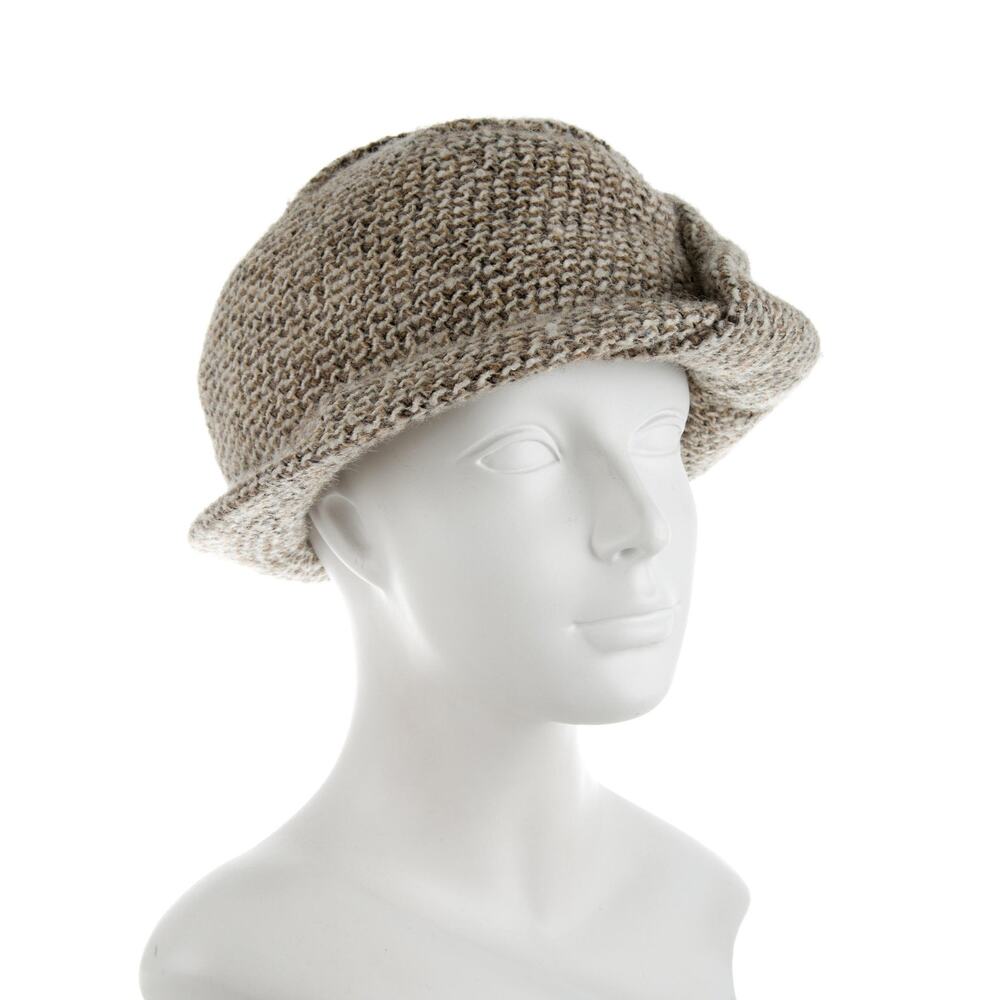Vintage CHANEL Tweed City Hat Wool‎ Tan Cloche 57 Luxury Old Money